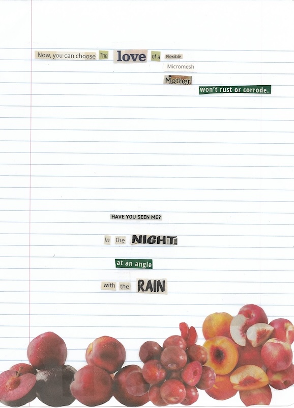 collage with words and fruit